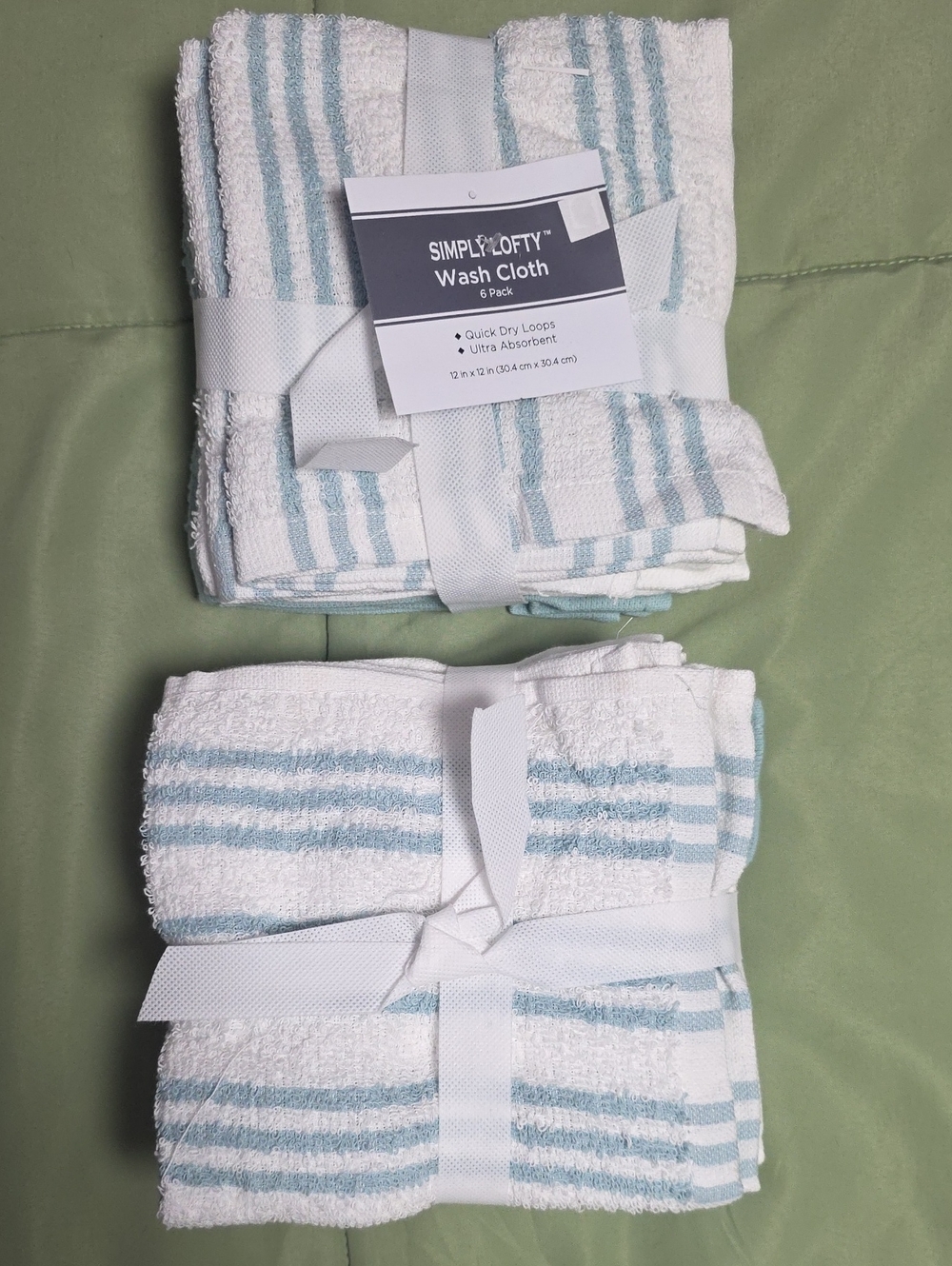 Simply Lofty White & Light Blue Striped Wash Cloths 6pk - Set of 2